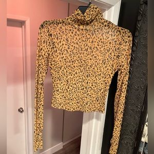 AFRM sheer turtle neck yellow animal print top S
